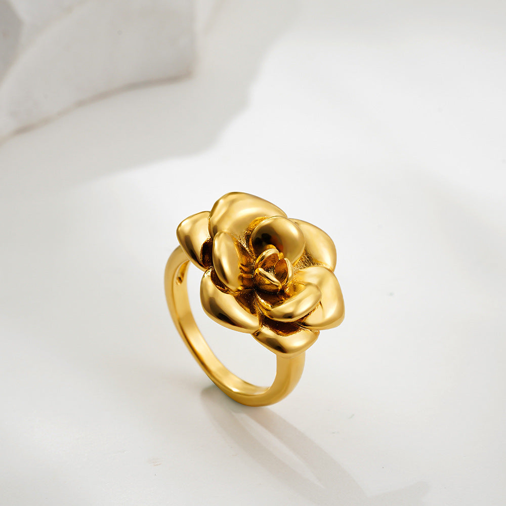 18K Gold Camellia Stud Earrings Retro